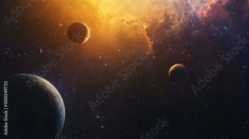 Planets and Nebula in a Starry Night Sky