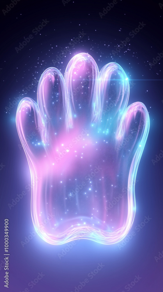 Neon Glowing Hand Shape with Galaxy Effect, Futuristic Style, in Pink and Blue Colors Neon Glowing Hand Shape with Galaxy Effect, Futuristic Style, in Pink and Blue Colors