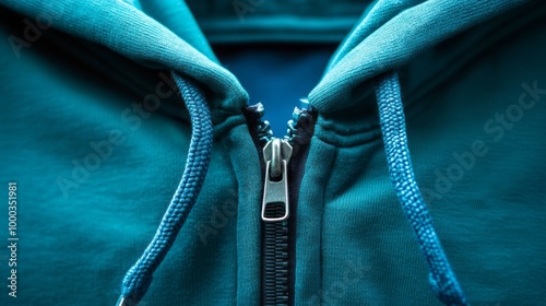 teal hoodie zipper on white background