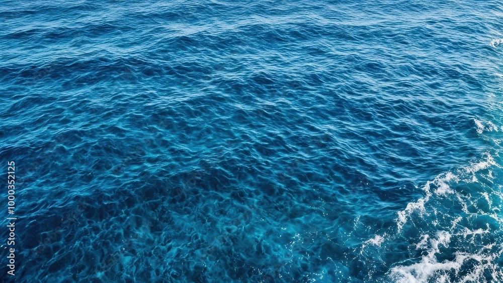Fototapeta premium A serene view of deep blue ocean waters with gentle waves and sunlight reflections.