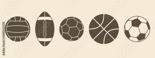Sports ball set. Isolated sports ball on vintage  background