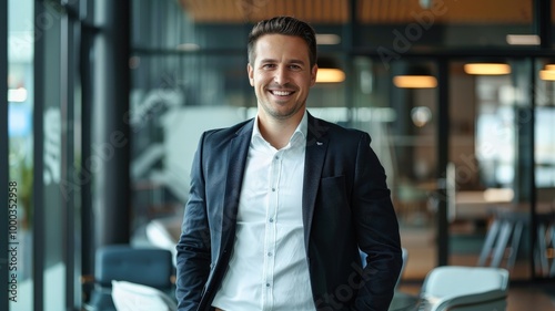 A smiling young businessman...