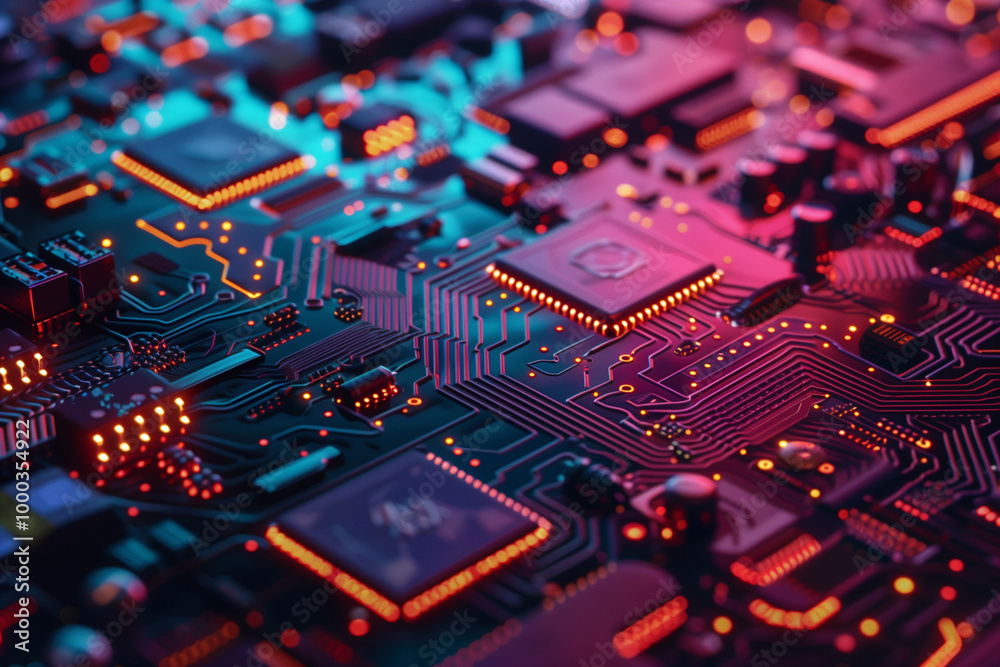 complex futuristic micro tech circuit board, close up complex futuristic micro tech circuit board, close up