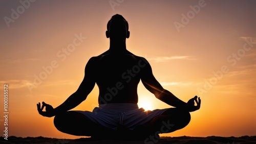 A silhouetted person meditating at sunset, embodying tranquility and mindfulness.