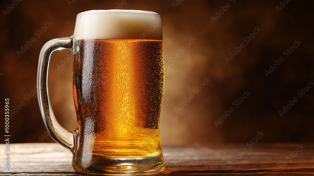 glass of bear on the table , on brown background glass of bear on the table , on brown background