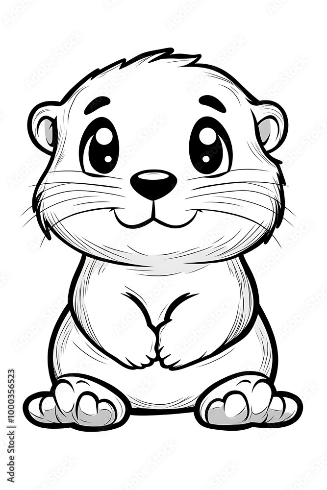 Naklejka premium Cute Cartoon Otter Illustration Black and White Line Art Animal Character