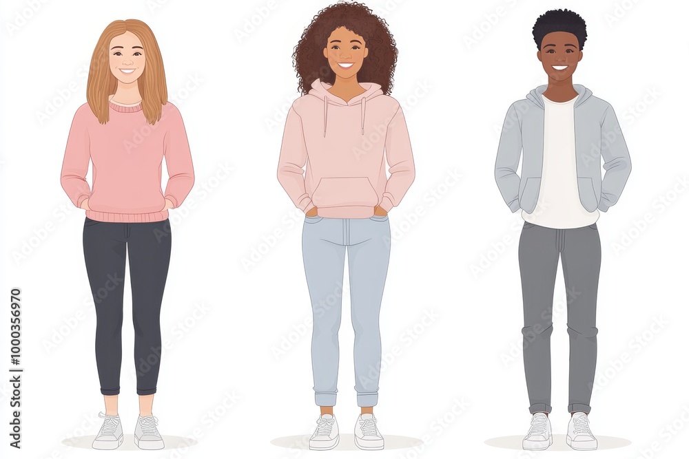Illustration of two diverse women in casual clothing symbolizing friendship modern fashion and individuality in a minimalistic clean design Illustration of two diverse women in casual clothing symbolizing friendship modern fashion and individuality in a minimalistic clean design