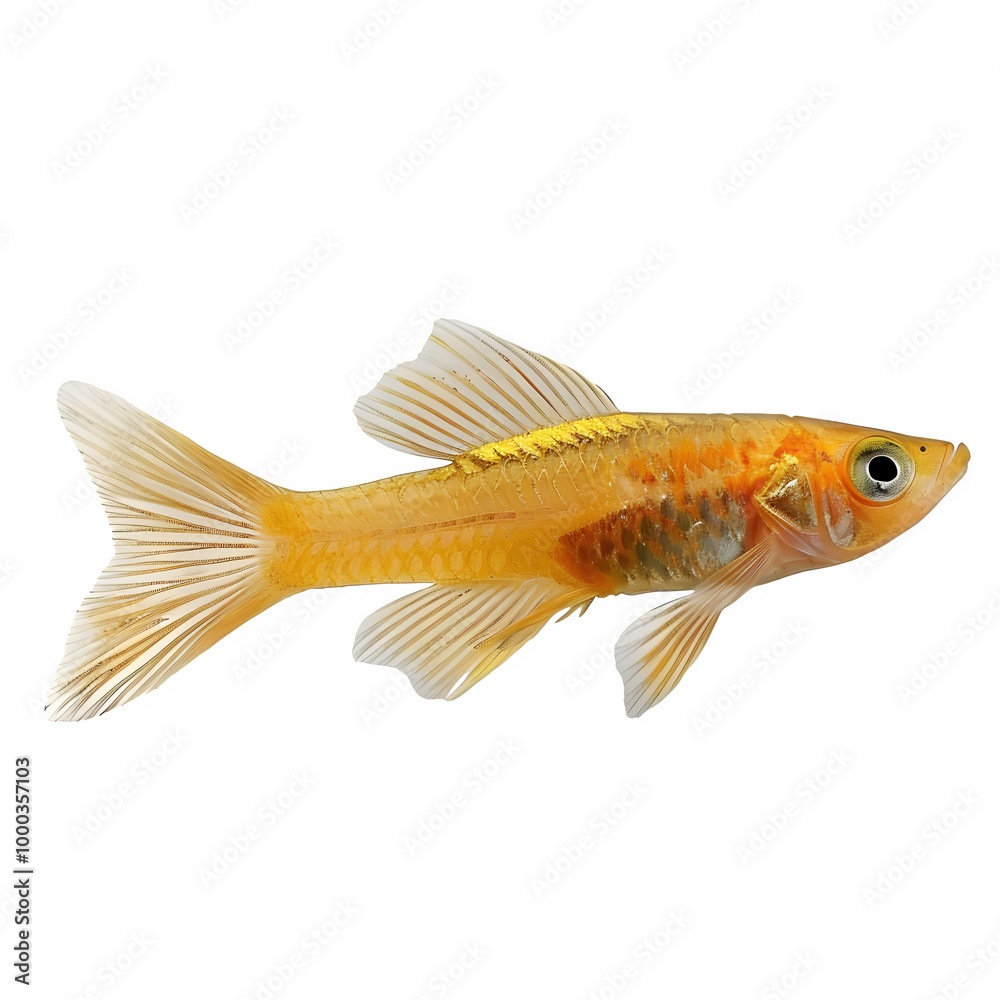 Clear picture of a shiny goldfish set against a see-through backdrop, ideal for digital artwork, drawings, and imaginative endeavors