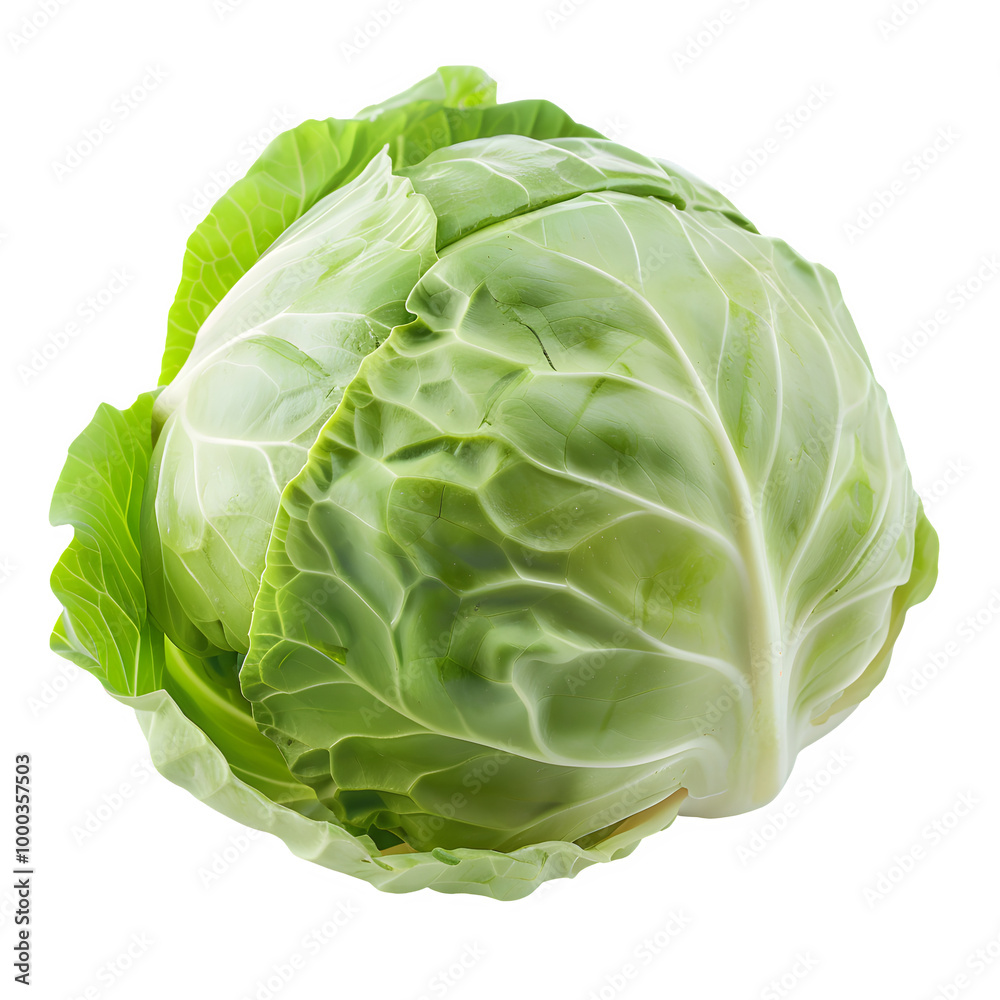 Fototapeta premium Fresh green cabbage isolated on a transparent background, perfect for culinary, nutritional, and health-related projects highlighting fresh produce