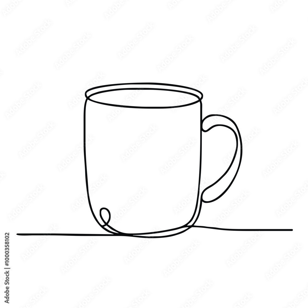 Mug. Icon. Vector drawing. One-line drawing. A simple drawing depicting a continuous line of a tableware item for a liquid or drink. Mug. Icon. Vector drawing. One-line drawing. A simple drawing depicting a continuous line of a tableware item for a liquid or drink.