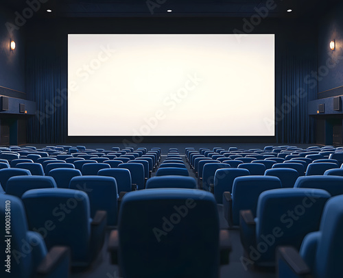 Empty Movie Theater with Blank Screen