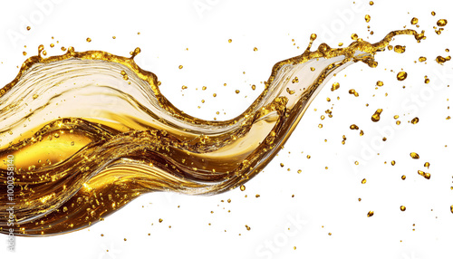 Golden Oil Splash Creating Wave-Like Patterns in Transparent Liquid Splash