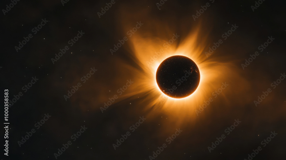 Solar eclipse with glowing corona against a dark sky filled with stars, creating a cosmic and celestial atmosphere Solar eclipse with glowing corona against a dark sky filled with stars, creating a cosmic and celestial atmosphere