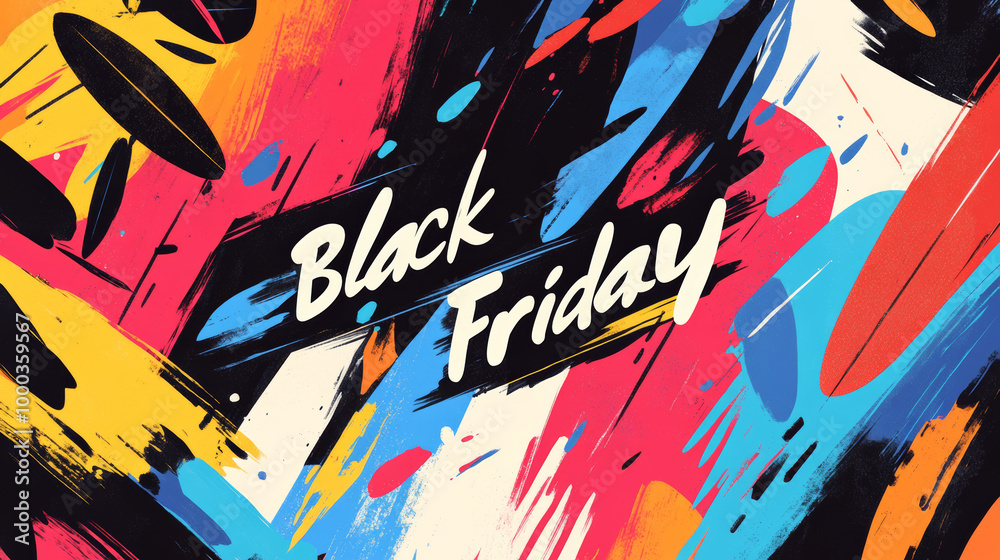 A colorful Black Friday banner design with bold lettering. Perfect for advertising sales on social media and in marketing materials. A colorful Black Friday banner design with bold lettering. Perfect for advertising sales on social media and in marketing materials.