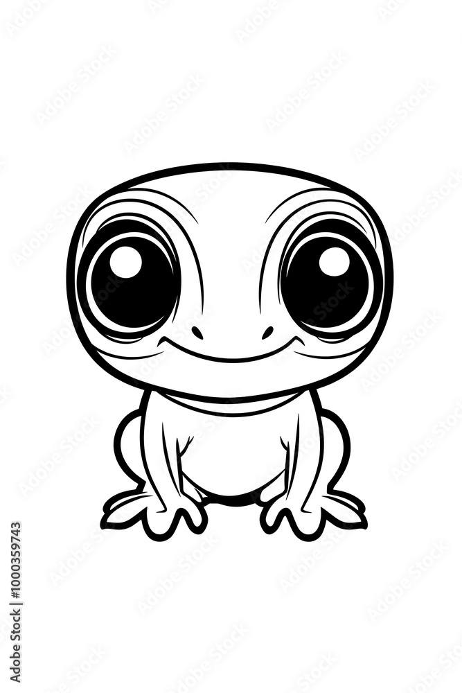 Cute Cartoon Frog with Big Eyes Line Art Illustration Cute Cartoon Frog with Big Eyes Line Art Illustration