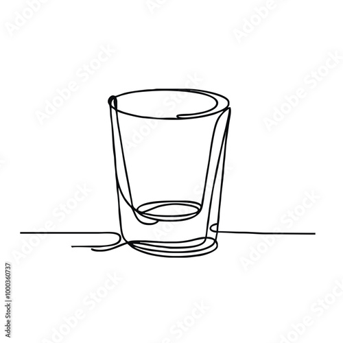 Shot glass. Icon. Vector drawing. One-line drawing. A simple drawing depicting a continuous line of a tableware item for a liquid or drink.