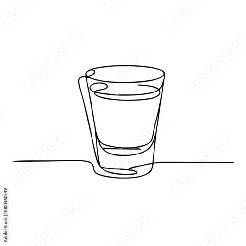 Shot glass. Icon. Vector drawing. One-line drawing. A simple drawing depicting a continuous line of a tableware item for a liquid or drink.