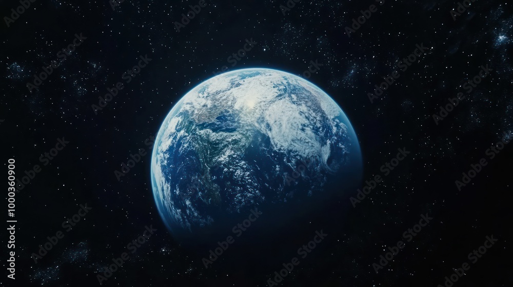 Naklejka premium Earth from Space with a Starry Background