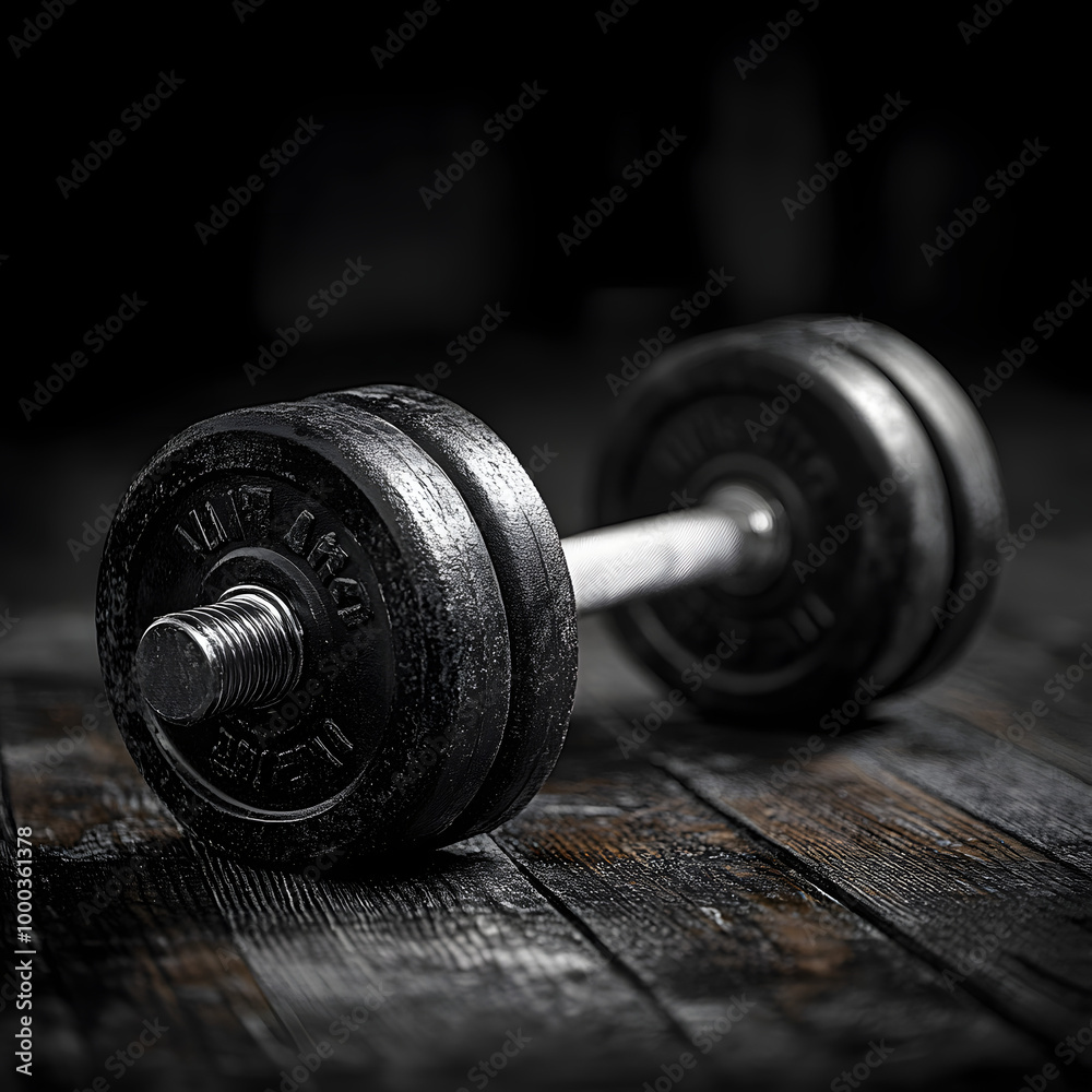 Monochrome Gym Scene: A Close-Up of a Dumbbell on a Textured Floor Capturing the Essence of Strength, Fitness, and Focus Monochrome Gym Scene: A Close-Up of a Dumbbell on a Textured Floor Capturing the Essence of Strength, Fitness, and Focus