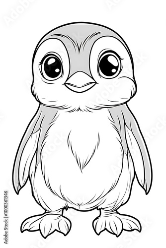 Cute Cartoon Penguin Illustration Black and White Design