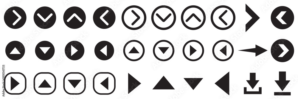 Arrow icon collection set. Containing download, upload, refresh, reload, shuffle, sync, expand icon. Simple line vector. Arrow icon collection set. Containing download, upload, refresh, reload, shuffle, sync, expand icon. Simple line vector.