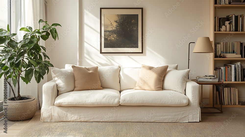 Beautiful Living Room with a Modern Bookshelf and Sleek Electric Lamp photo Beautiful Living Room with a Modern Bookshelf and Sleek Electric Lamp photo