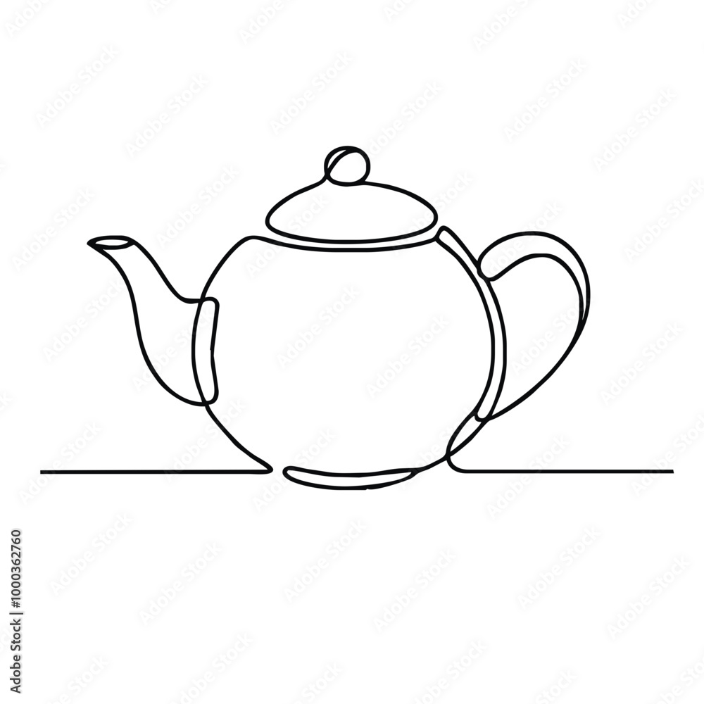Fototapeta premium Teapot. Icon. Vector drawing. One-line drawing. A simple drawing depicting a continuous line of a tableware item for a liquid or drink.