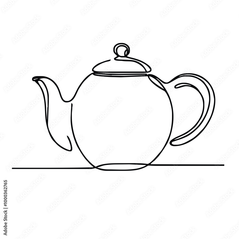 Teapot. Icon. Vector drawing. One-line drawing. A simple drawing depicting a continuous line of a tableware item for a liquid or drink. Teapot. Icon. Vector drawing. One-line drawing. A simple drawing depicting a continuous line of a tableware item for a liquid or drink.
