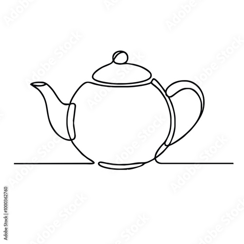 Teapot. Icon. Vector drawing. One-line drawing. A simple drawing depicting a continuous line of a tableware item for a liquid or drink.