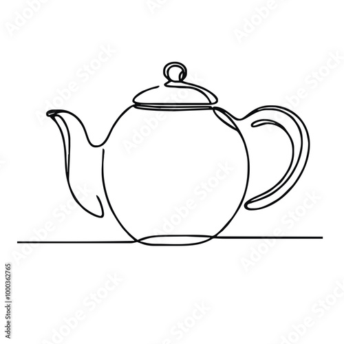 Teapot. Icon. Vector drawing. One-line drawing. A simple drawing depicting a continuous line of a tableware item for a liquid or drink.