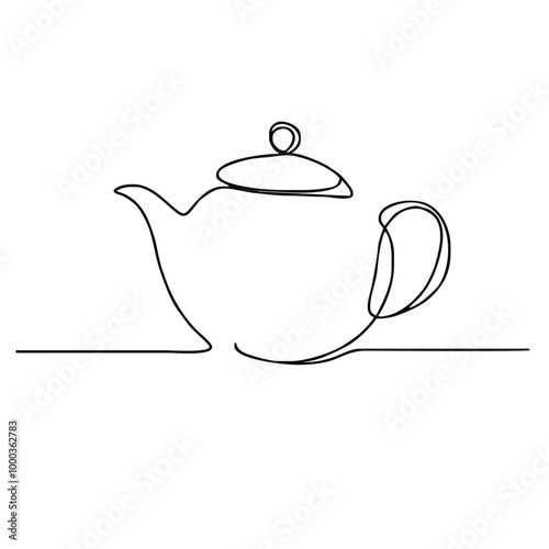 Teapot. Icon. Vector drawing. One-line drawing. A simple drawing depicting a continuous line of a tableware item for a liquid or drink.