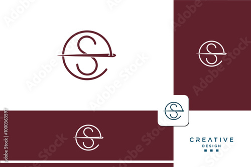 Initial Letter ES OR SE Tailor Logo, Needle and Thread Combination for Embroider, Textile, Fashion, Cloth, Fabric Template
