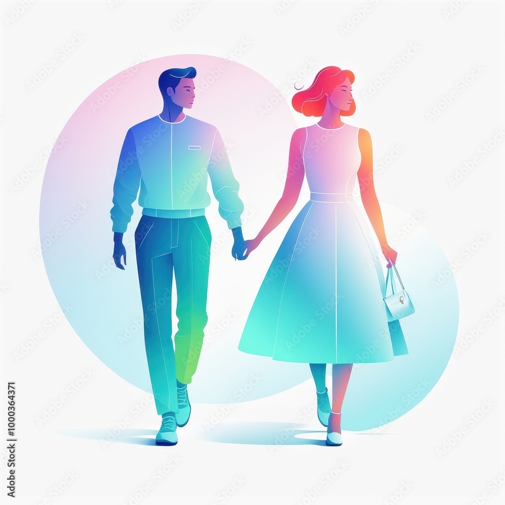 A stylized illustration of a couple walking hand in hand, showcasing modern fashion and romance. A stylized illustration of a couple walking hand in hand, showcasing modern fashion and romance.