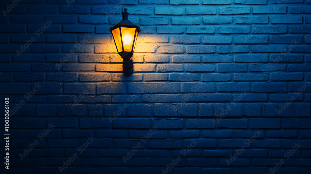 Modern Wall Lamp Illuminating Blue Brick Wall Modern Wall Lamp Illuminating Blue Brick Wall