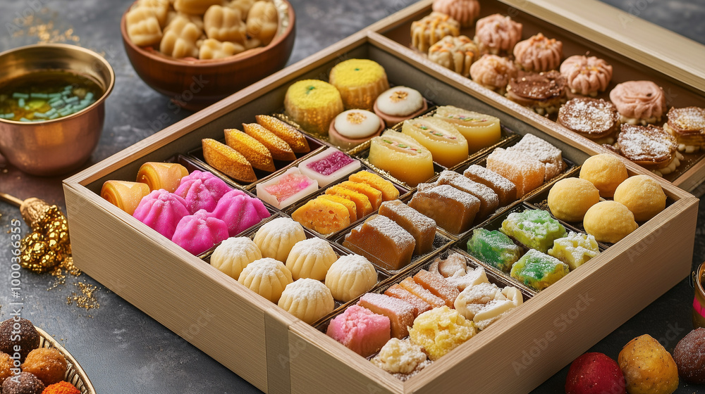 Box Full of Indian Sweets for gifting on Diwali and Karwachauth, Laddu, Peda, and Barfi. Box Full of Indian Sweets for gifting on Diwali and Karwachauth, Laddu, Peda, and Barfi.