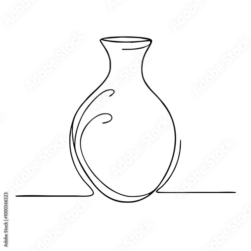 Vase. Icon. Vector drawing. One-line drawing. A simple drawing depicting a continuous line of a tableware item for a liquid or drink.