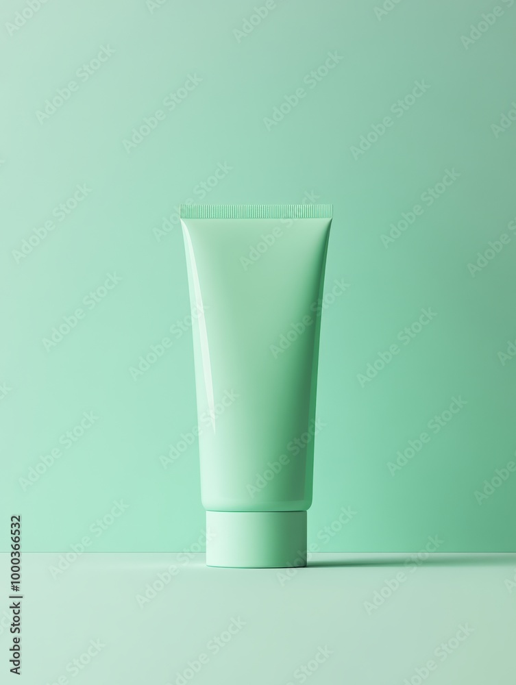 Mockup minimalist green tube of cream placed against pastel green backdrop Mockup minimalist green tube of cream placed against pastel green backdrop