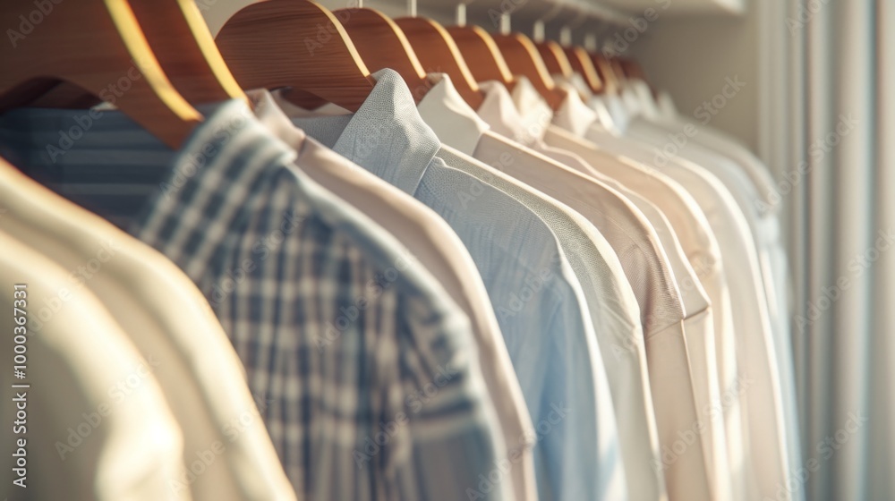 Fototapeta premium Organized Wardrobe: A Minimalist Approach to Clothing Storage