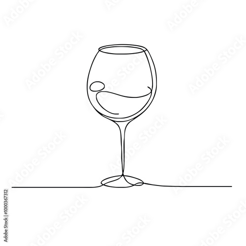 Wine glass. Icon. Vector drawing. One-line drawing. A simple drawing depicting a continuous line of a tableware item for a liquid or drink.