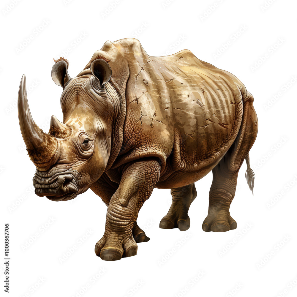 Fototapeta premium Realistic Rhinoceros Illustration in Natural Style Isolate on a White Background Transparent Background