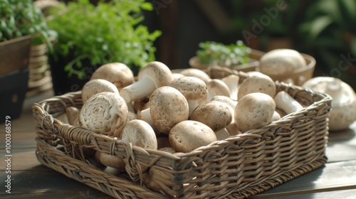 Fresh White Mushrooms in a Basket: A Culinary Delight