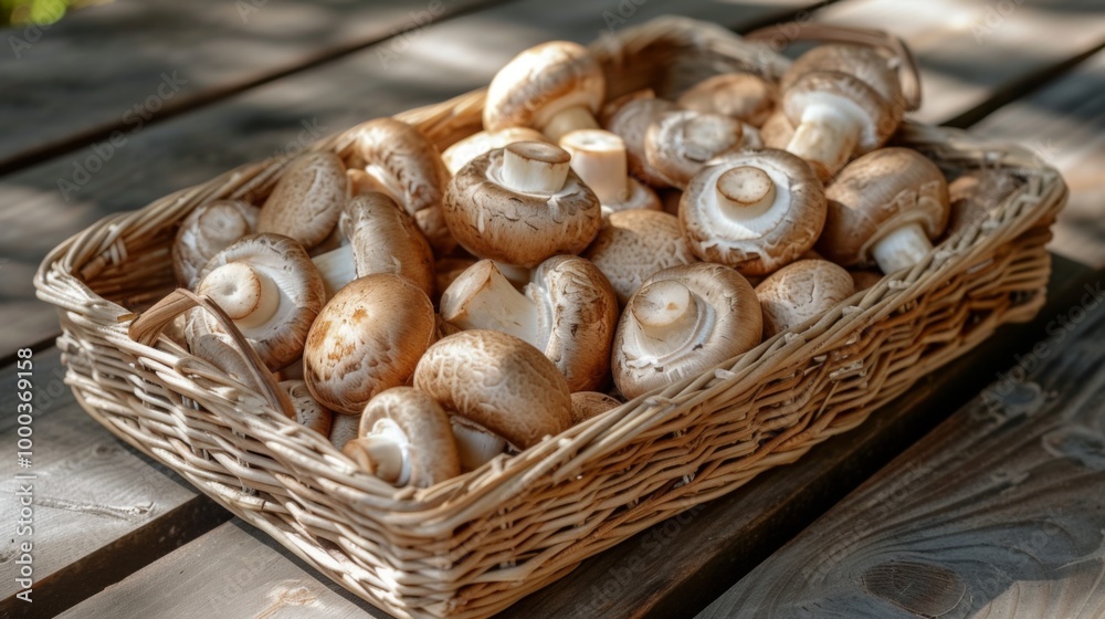 Fresh Brown Mushrooms in a Basket - Organic and Delicious Fresh Brown Mushrooms in a Basket - Organic and Delicious