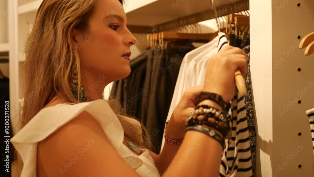 Woman looks at clothes in department store 2 Woman looks at clothes in department store 2