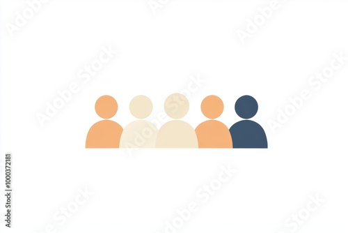 Minimalistic flat illustration of six diverse people standing together symbolizing unity diversity and inclusion through a clean and modern design approach