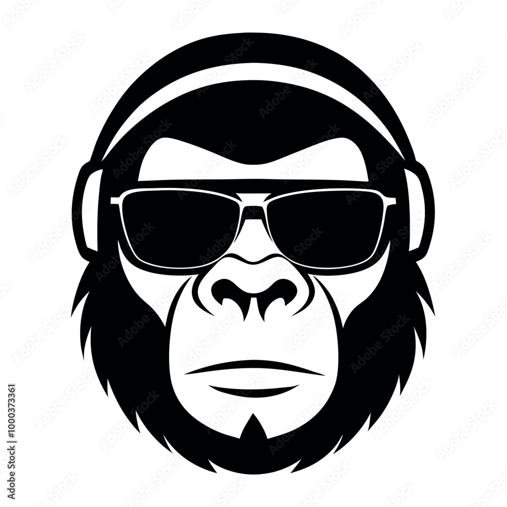 a black and white illustration of a gorilla's face. The gorilla has a serious expression with its eyes closed and its mouth slightly open, as if it is deep in thought a black and white illustration of a gorilla's face. The gorilla has a serious expression with its eyes closed and its mouth slightly open, as if it is deep in thought