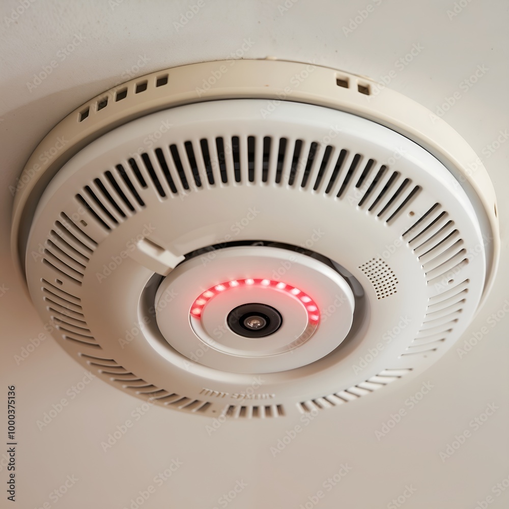 Carbon Monoxide Detectors: Close-Up Front View with Circular Designs, Red LED Indicators, and Ceiling Mounted Safety Devices Featuring Air Vents and Sensors for Enhanced Protection Carbon Monoxide Detectors: Close-Up Front View with Circular Designs, Red LED Indicators, and Ceiling Mounted Safety Devices Featuring Air Vents and Sensors for Enhanced Protection