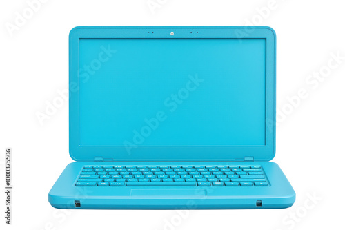 Blue laptop with closed lid isolated on transparent background.