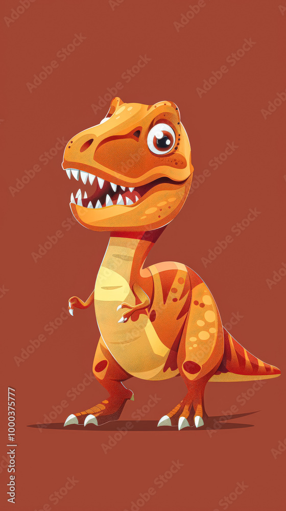Cartoon dinosaur with a big smile on its face. The dinosaur is orange and has a mouth open Cartoon dinosaur with a big smile on its face. The dinosaur is orange and has a mouth open