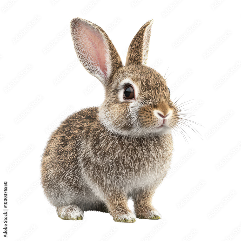 Obraz premium Cute brown rabbit with large ears and soft fur, sitting isolated on transparent background.