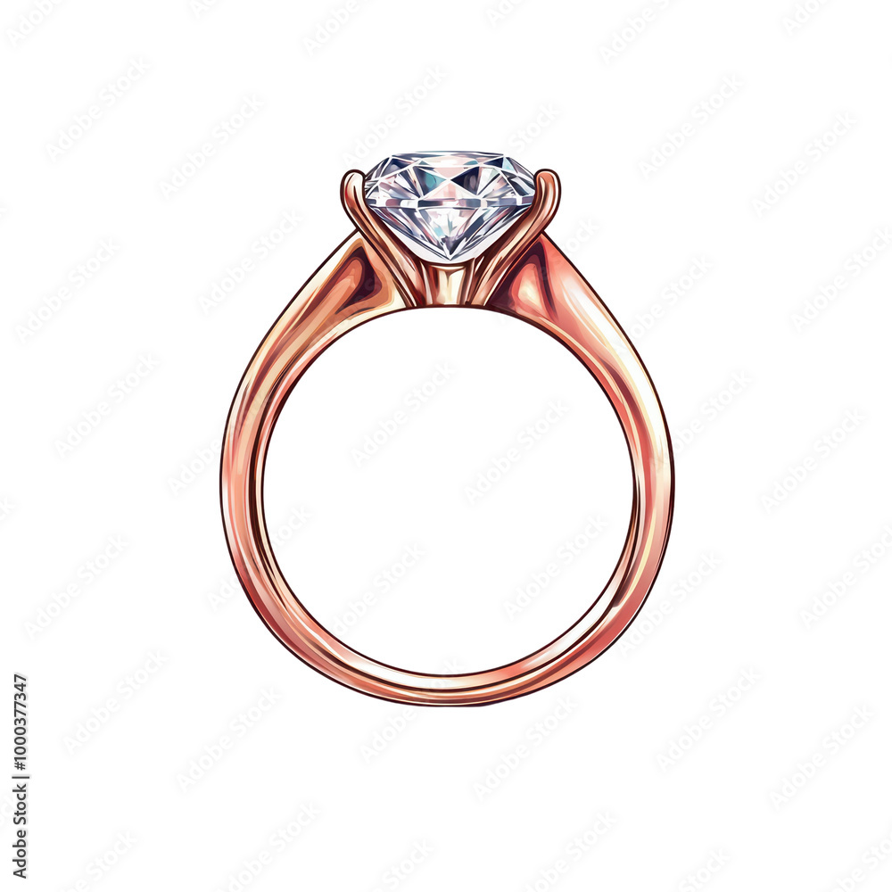 Elegant rose gold engagement ring with a sparkling diamond isolated on transparent background. Elegant rose gold engagement ring with a sparkling diamond isolated on transparent background.